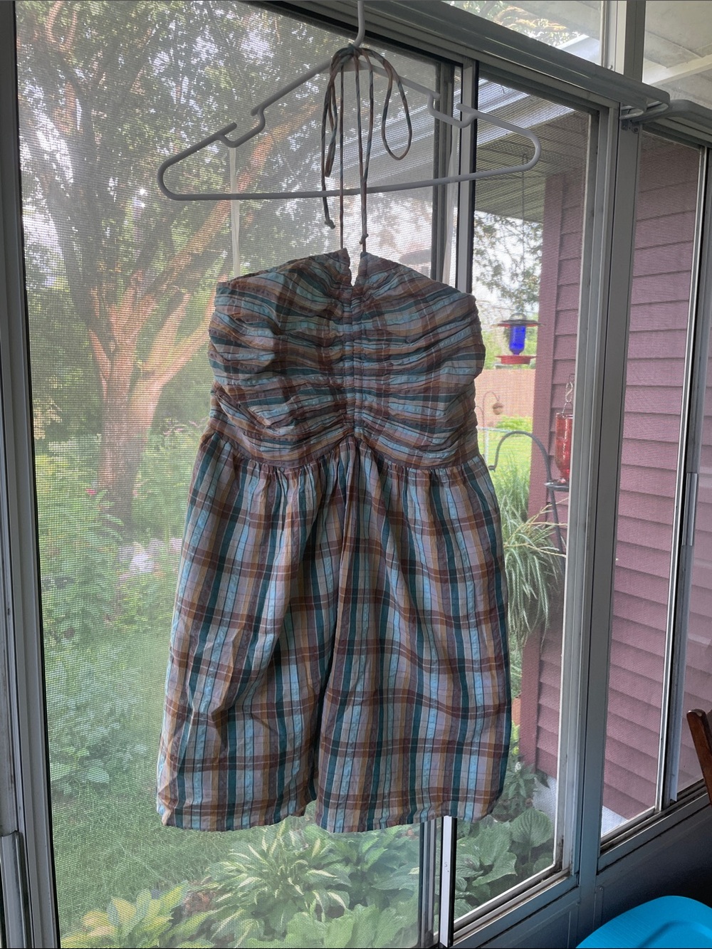 American Eagle Outfitters Strapless/Halter Plaid Dress Medium